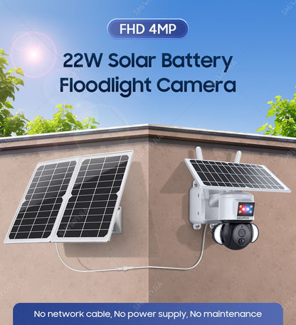 SHIWOJIA Solar Camera 4G SIM Card 4MP Outdoor Waterproof PTZ Solar Battery CCTV 21700 baterries Red-Blue Light Alarm 