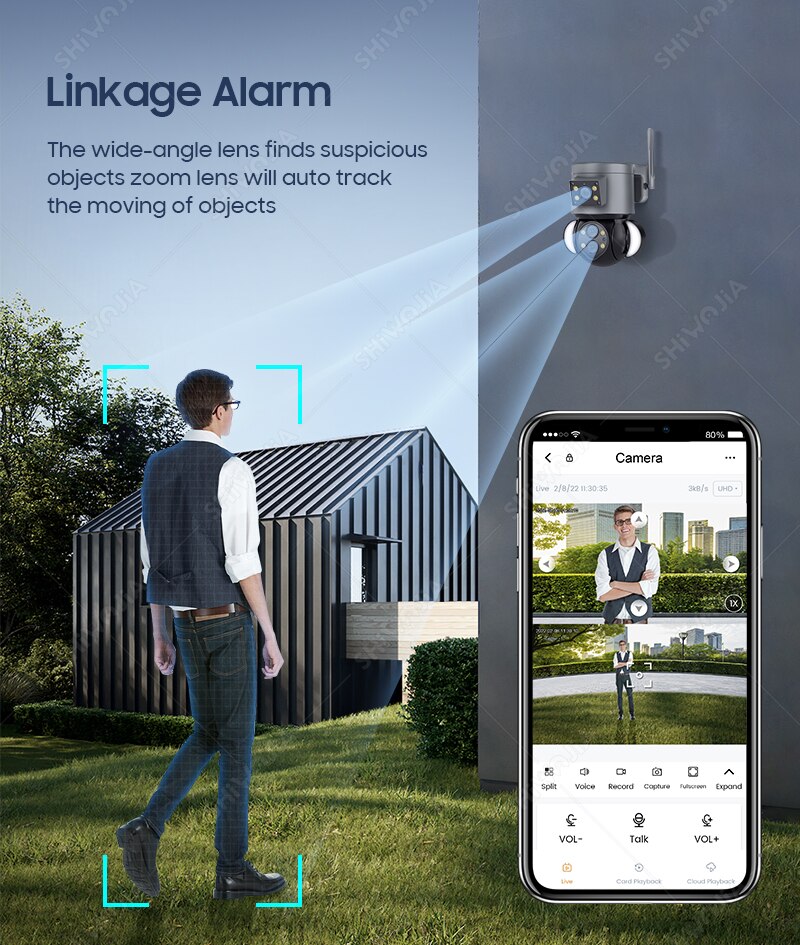 WIFI IP Camera 4MP 10X Zoom Security Protection Outdoor Surveillance Cameras AI Auto Tracking Floodlight Camera 