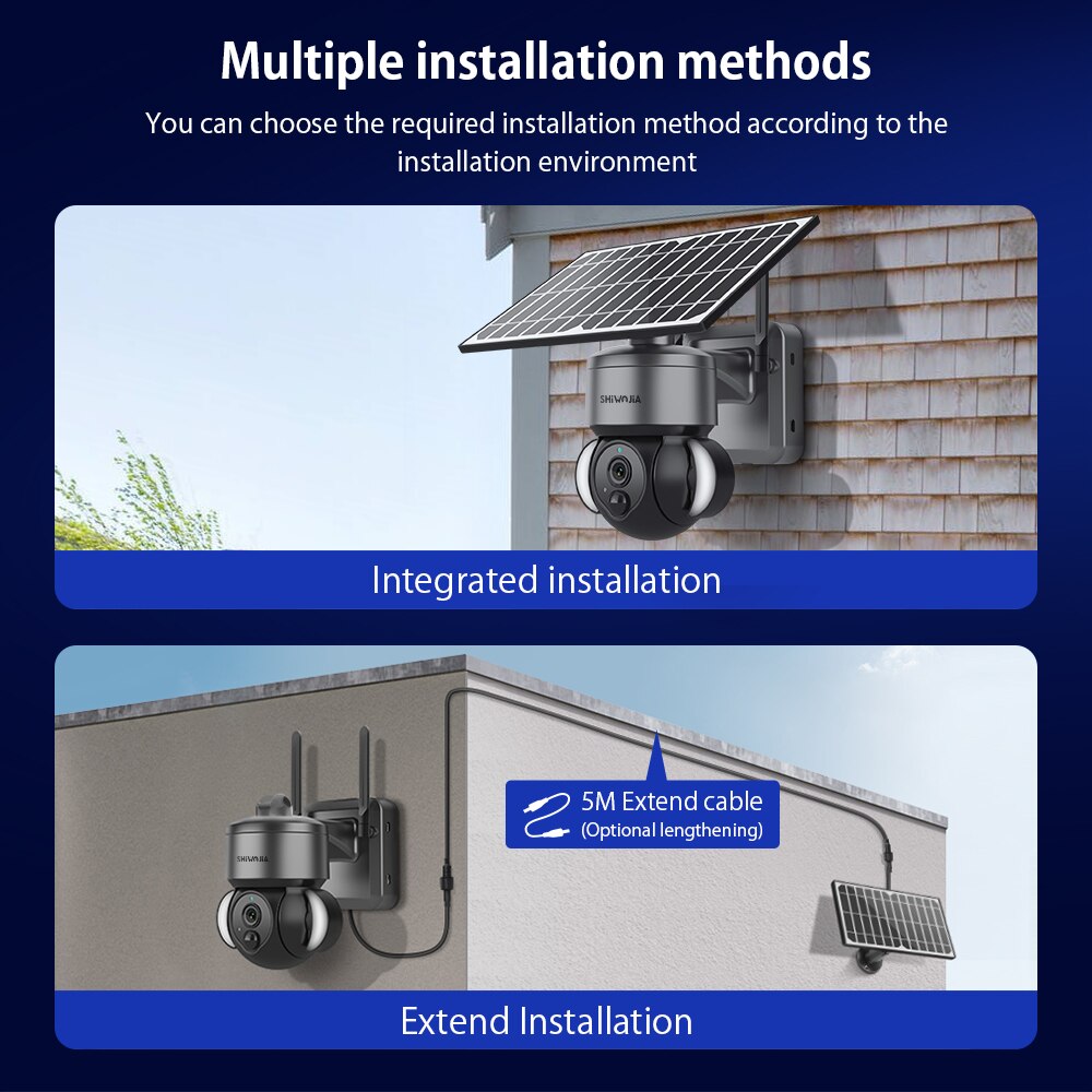 SHIWOJIA 3MP Solar Camera 4G Sim Card Solar Panel Surveillance Cameras Outdoor PIR PTZ Camera Security Protection Battery Cam 