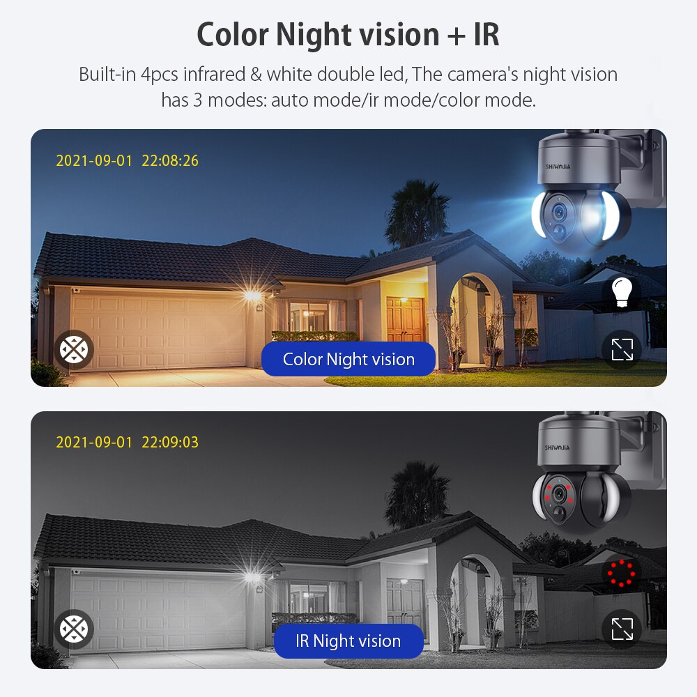 SHIWOJIA 3MP Solar Camera 4G Sim Card Solar Panel Surveillance Cameras Outdoor PIR PTZ Camera Security Protection Battery Cam 