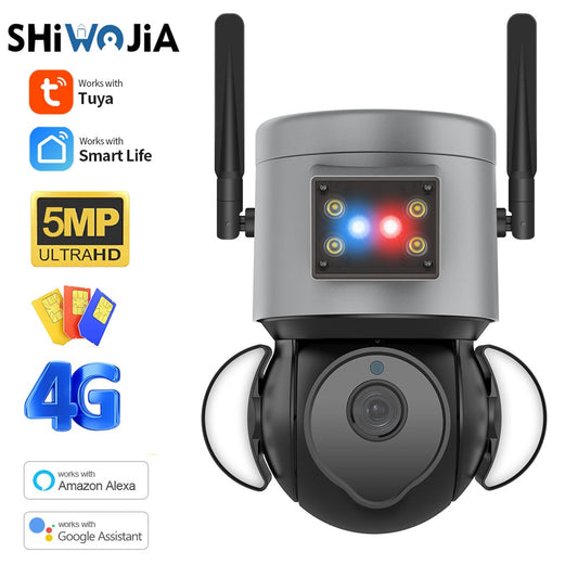 5MP 4G SIM Security Camera Tuya WIFI Surveillance Camera with Anti-theft Siren Alarm CCTV Cameras Alexa Google Motion