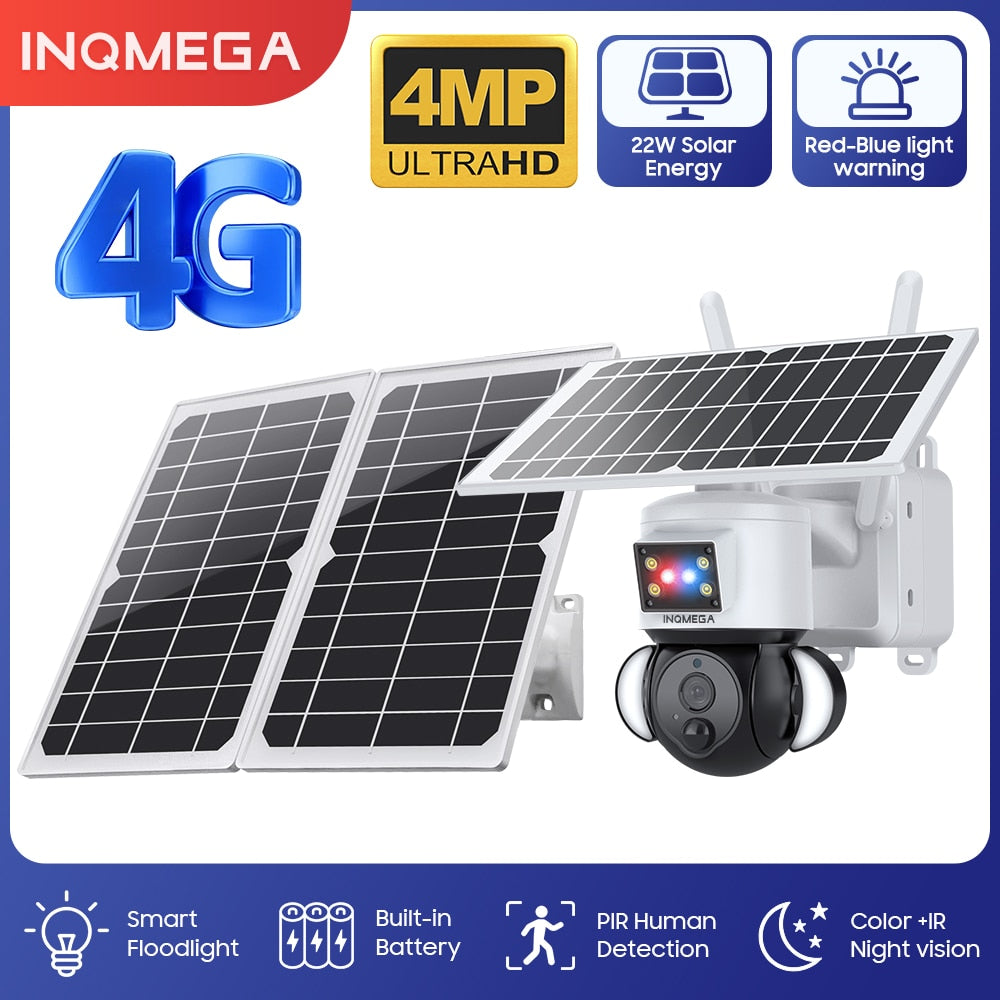 SHIWOJIA Solar Camera 4G SIM Card 4MP Outdoor Waterproof PTZ Solar Battery CCTV 21700 baterries Red-Blue Light Alarm 