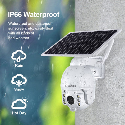 Solar Panel Camera Wifi Version PTZ 4X 3MP Outdoor Security Wireless Monitor Waterproof CCTV Smart Home Surveillance 