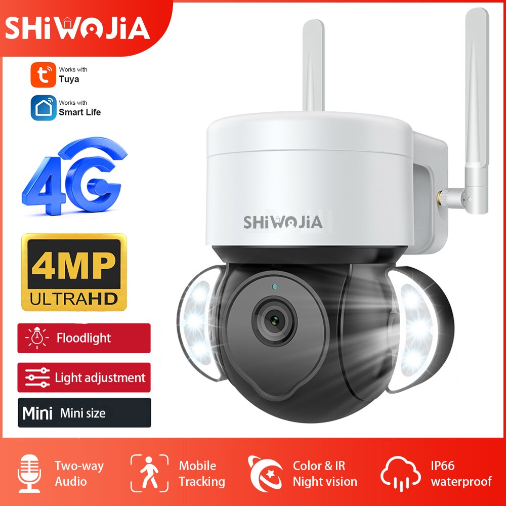 Tuya Camera 4G SIM Card IP Surveillance Camera Outdoor 4MP Floodlight Voice IR Night Vision Security Protection Camera