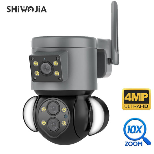 WIFI IP Camera 4MP 10X Zoom Security Protection Outdoor Surveillance Cameras AI Auto Tracking Floodlight Camera 
