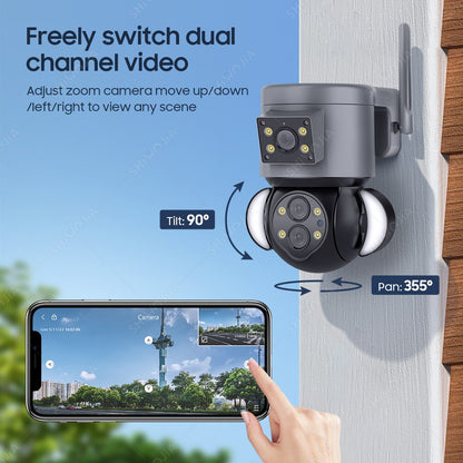 WIFI IP Camera 4MP 10X Zoom Security Protection Outdoor Surveillance Cameras AI Auto Tracking Floodlight Camera 