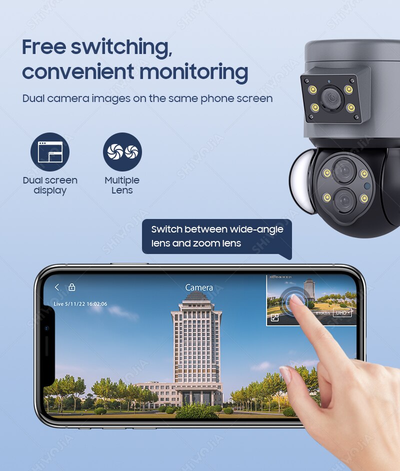 WIFI IP Camera 4MP 10X Zoom Security Protection Outdoor Surveillance Cameras AI Auto Tracking Floodlight Camera 