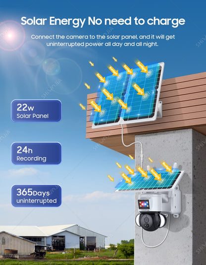 SHIWOJIA Solar Camera 4G SIM Card 4MP Outdoor Waterproof PTZ Solar Battery CCTV 21700 baterries Red-Blue Light Alarm 
